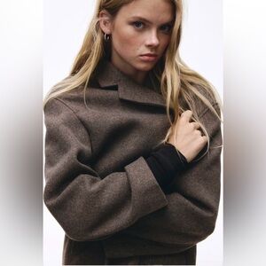 H&M Elegant Dark Beige Double Breasted Calf Length Wool Blend Coat Size XL, NWT